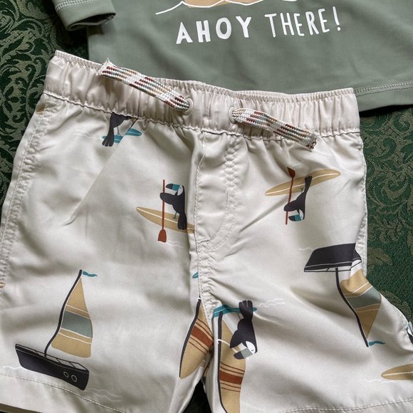 NWt 18m carters 2p ships penguin rash guard swim suit bathing sail boat nautical - Picture 6 of 8